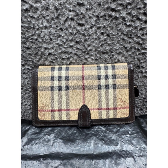Burberry Handbags - Burberry Haymarket Check Leather Bifold Continental Wallet Brown Beige 7" x 4"